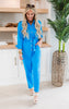 Turquoise Blue Long Sleeve Button Up Jumpsuit