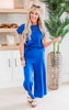 Royal Blue Textured Wide Leg Pants