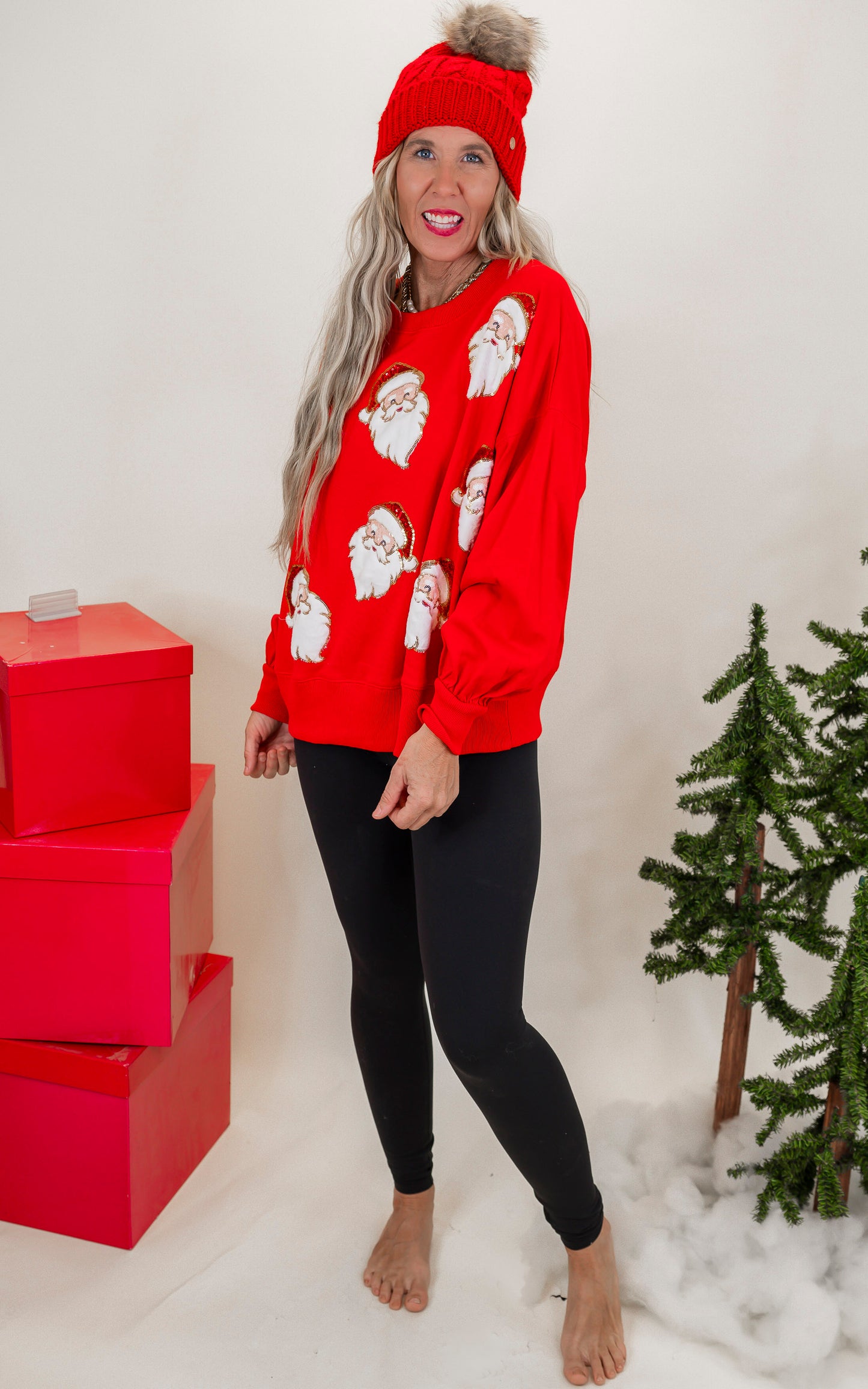 Santa Sequins & Fur Embroidery Sweatshirt