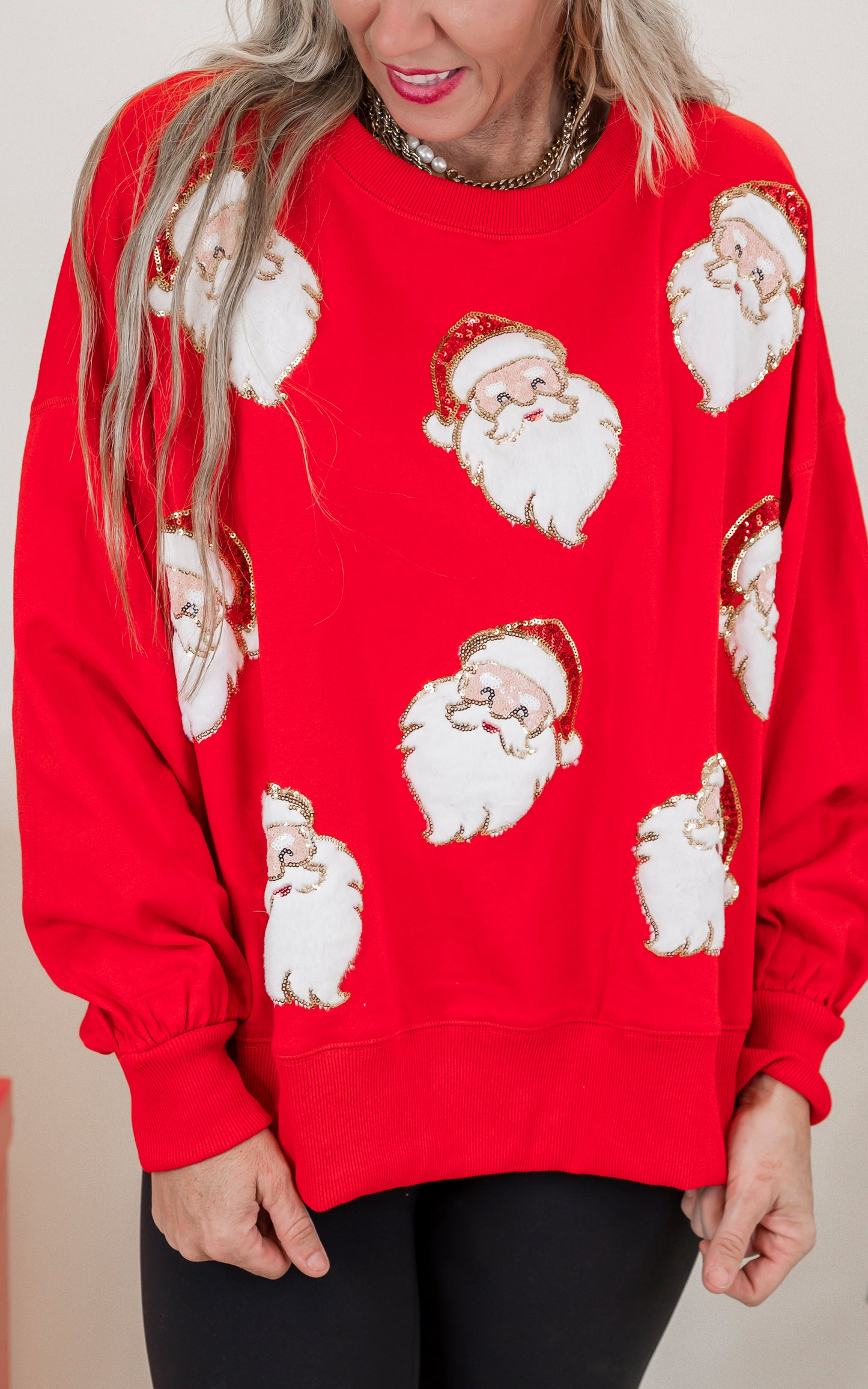 Santa Sequins & Fur Embroidery Sweatshirt