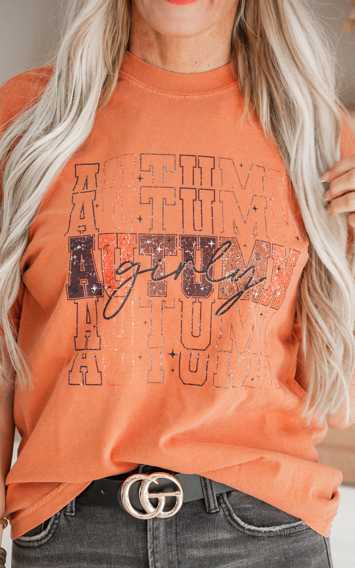 Autumn Girly Garment Dyed Graphic T-shirt