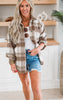 Brown Brushed Yarn Dyed Plaid Loose Button Up Jacket