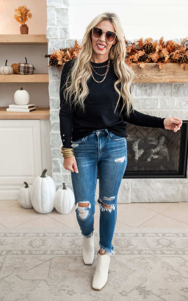 Black sweater with button sleeve 