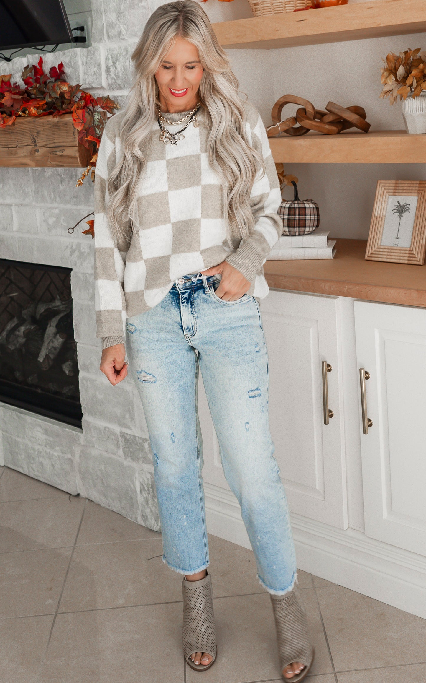 Gracelynn Oversized Checker Soft Knit Sweater