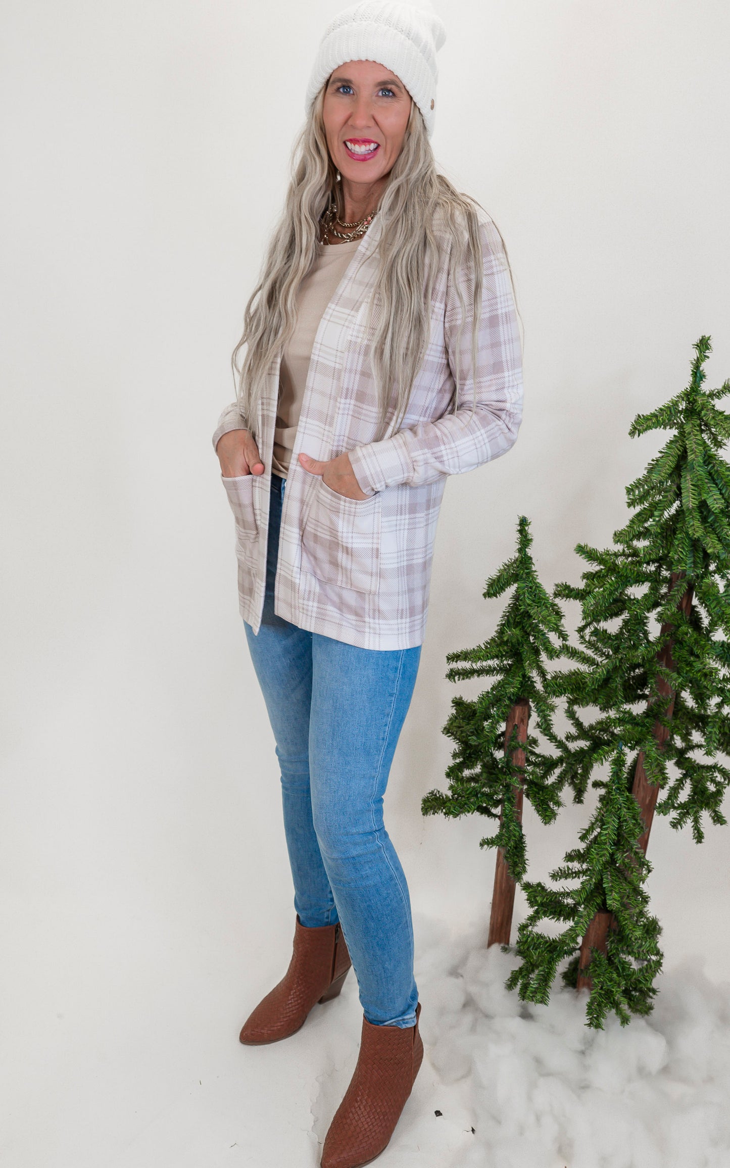 Forever Favorite Plaid Cardigan in Cream Mocha #3 | Salty Wave**Start Ship Date: Nov 29th