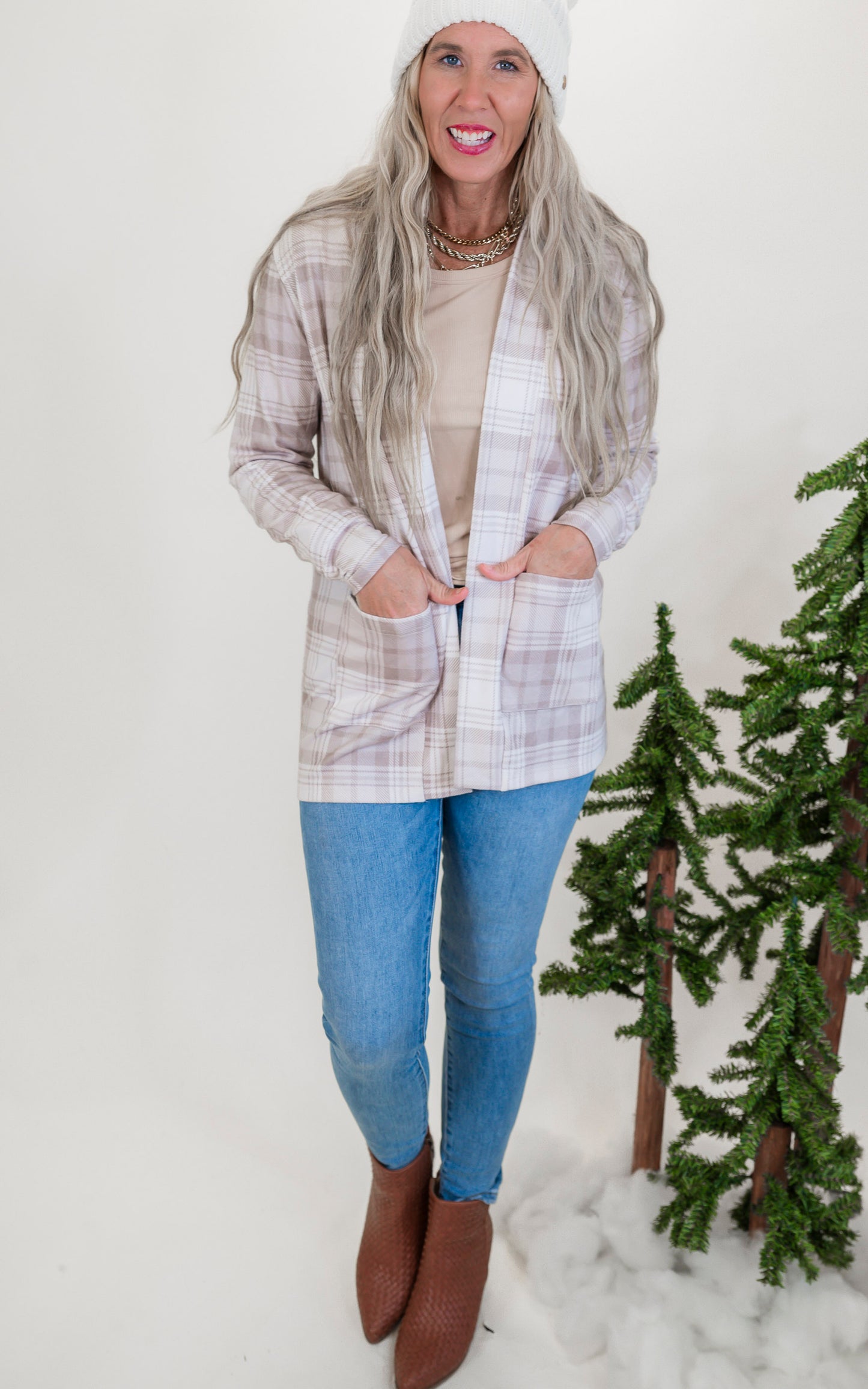 Forever Favorite Plaid Cardigan in Cream Mocha #3 | Salty Wave**Start Ship Date: Nov 29th