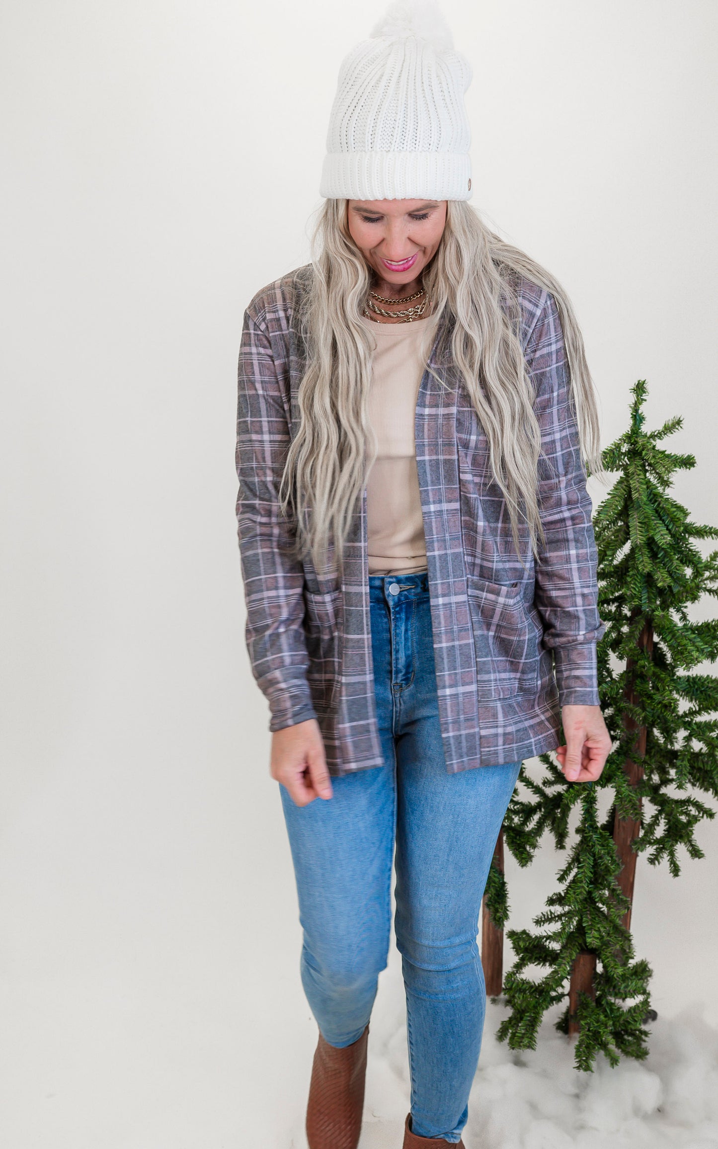 Forever Favorite Plaid Cardigan in Charcoal Brown #5 | Salty Wave**Start Ship Date: Nov 29th