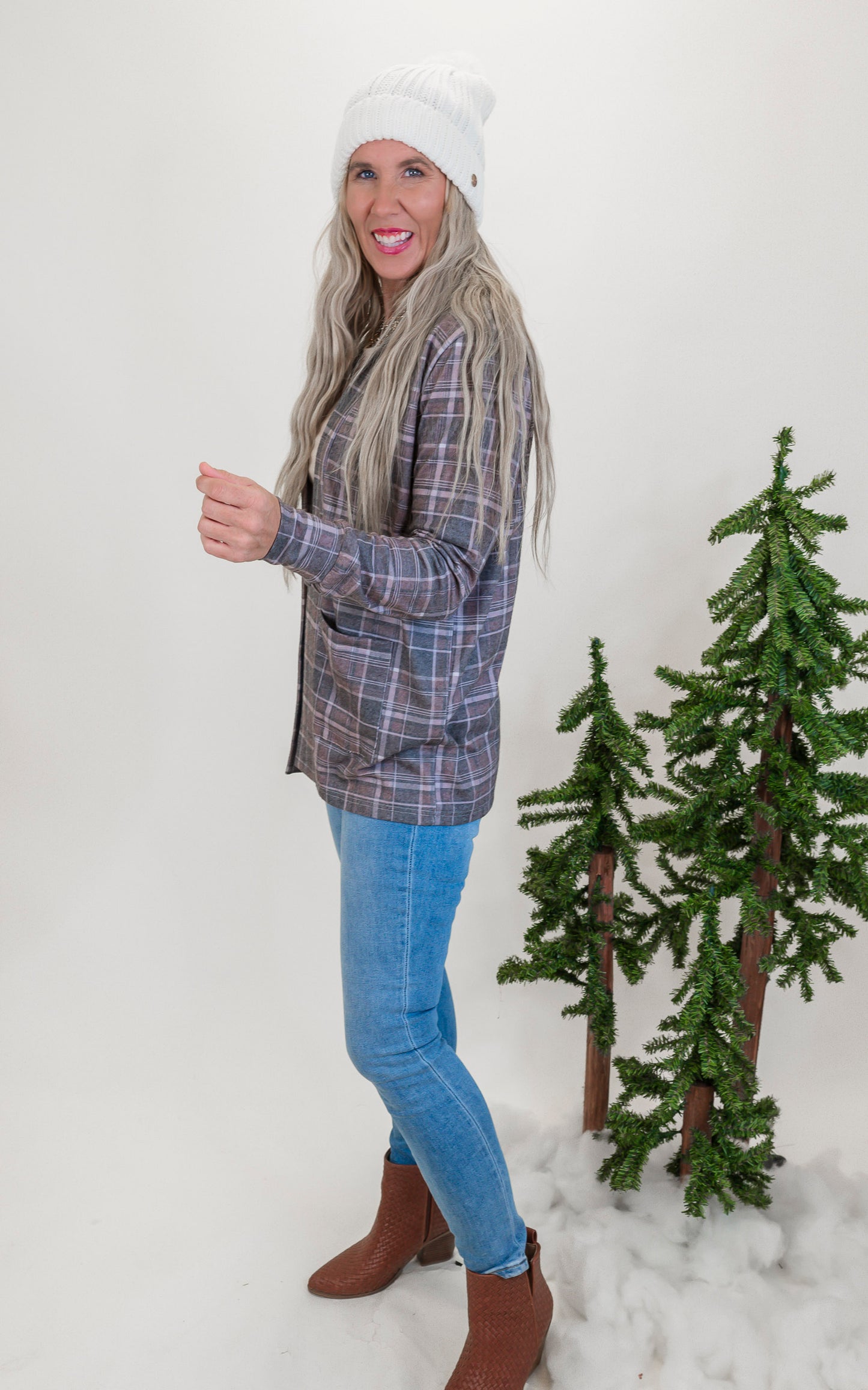 Forever Favorite Plaid Cardigan in Charcoal Brown #5 | Salty Wave**Start Ship Date: Nov 29th