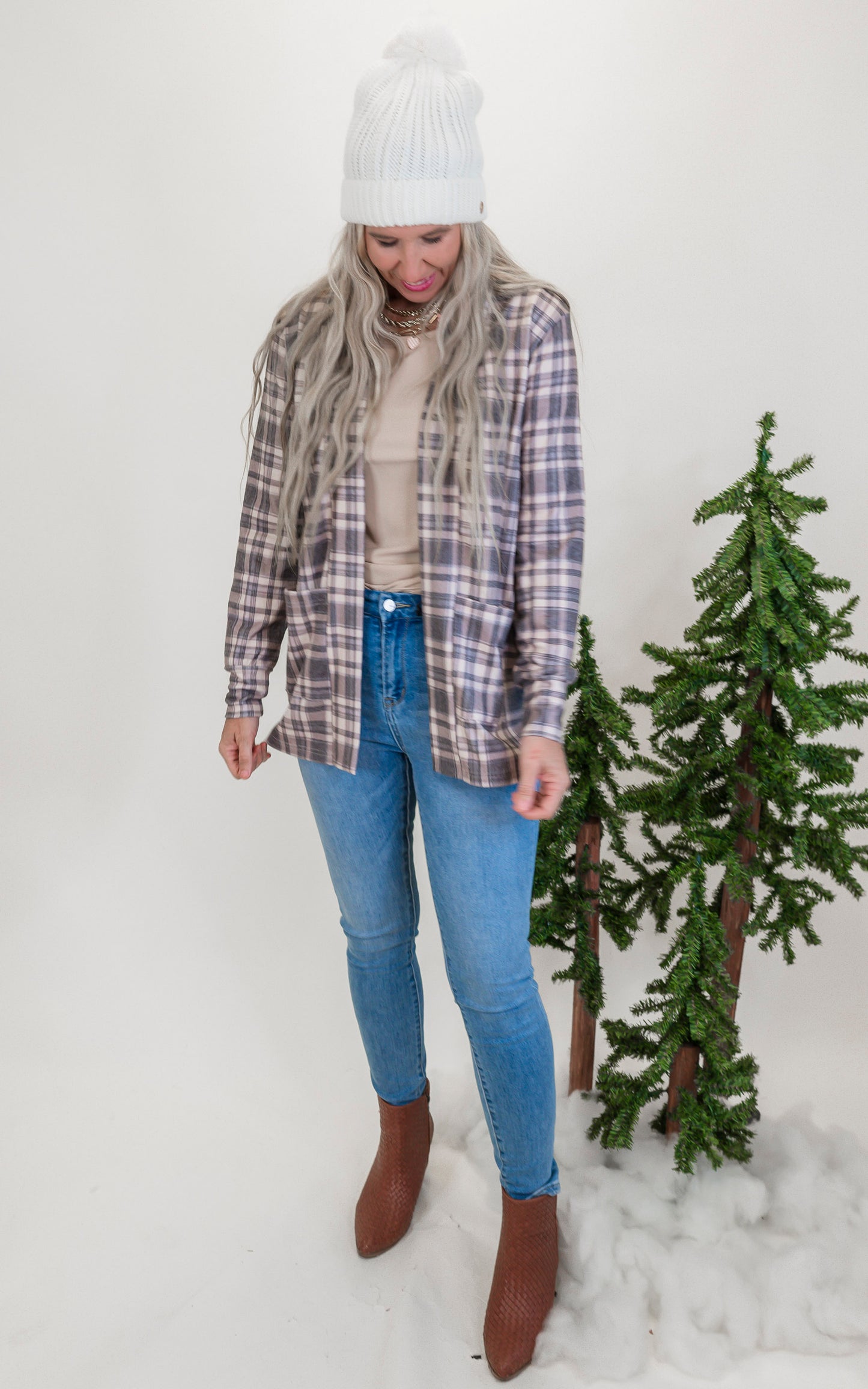 Forever Favorite Plaid Cardigan in Taupe Grey #6 | Salty Wave *DEAL*