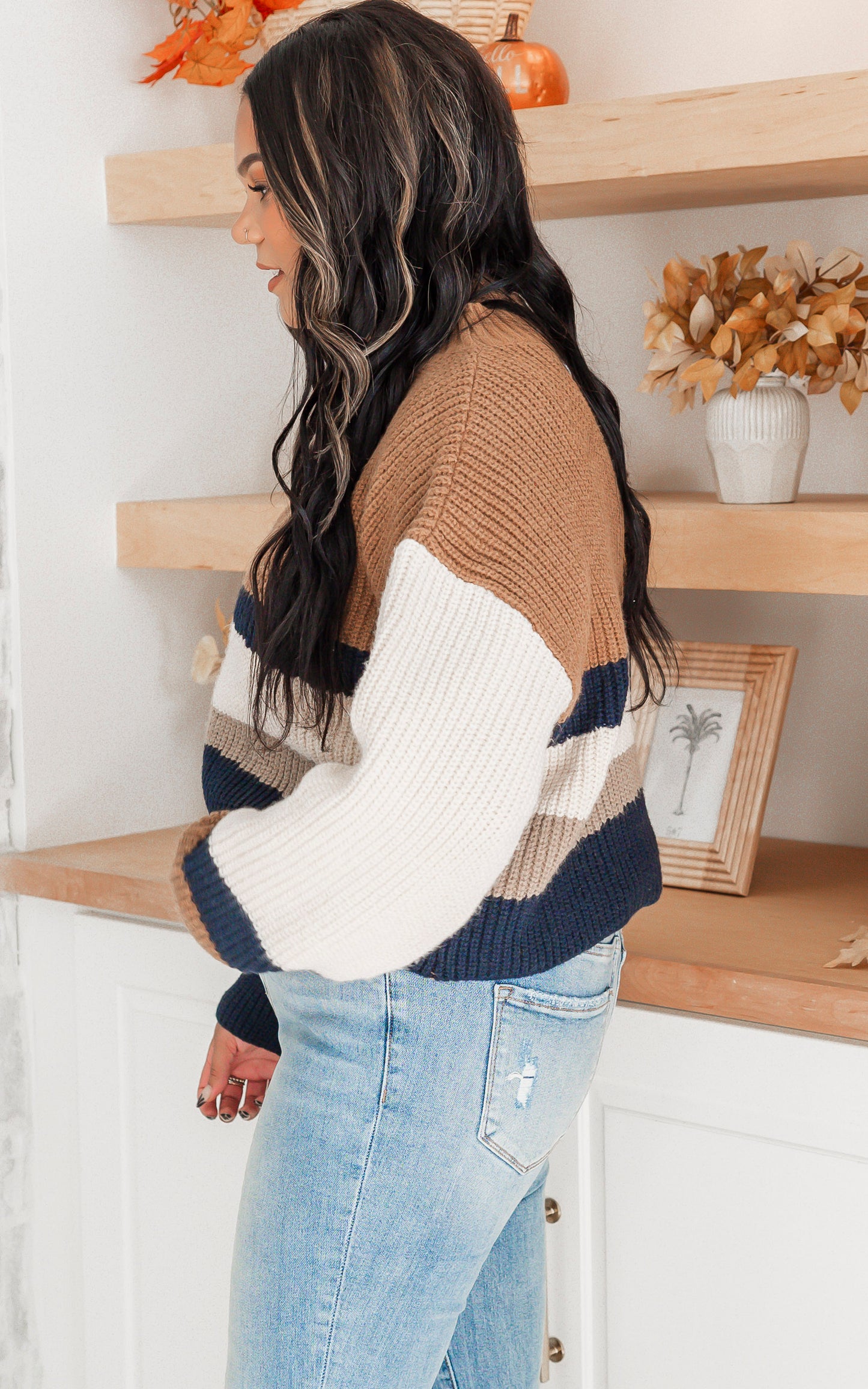 Maple Lane Colorblock Cropped Sweater