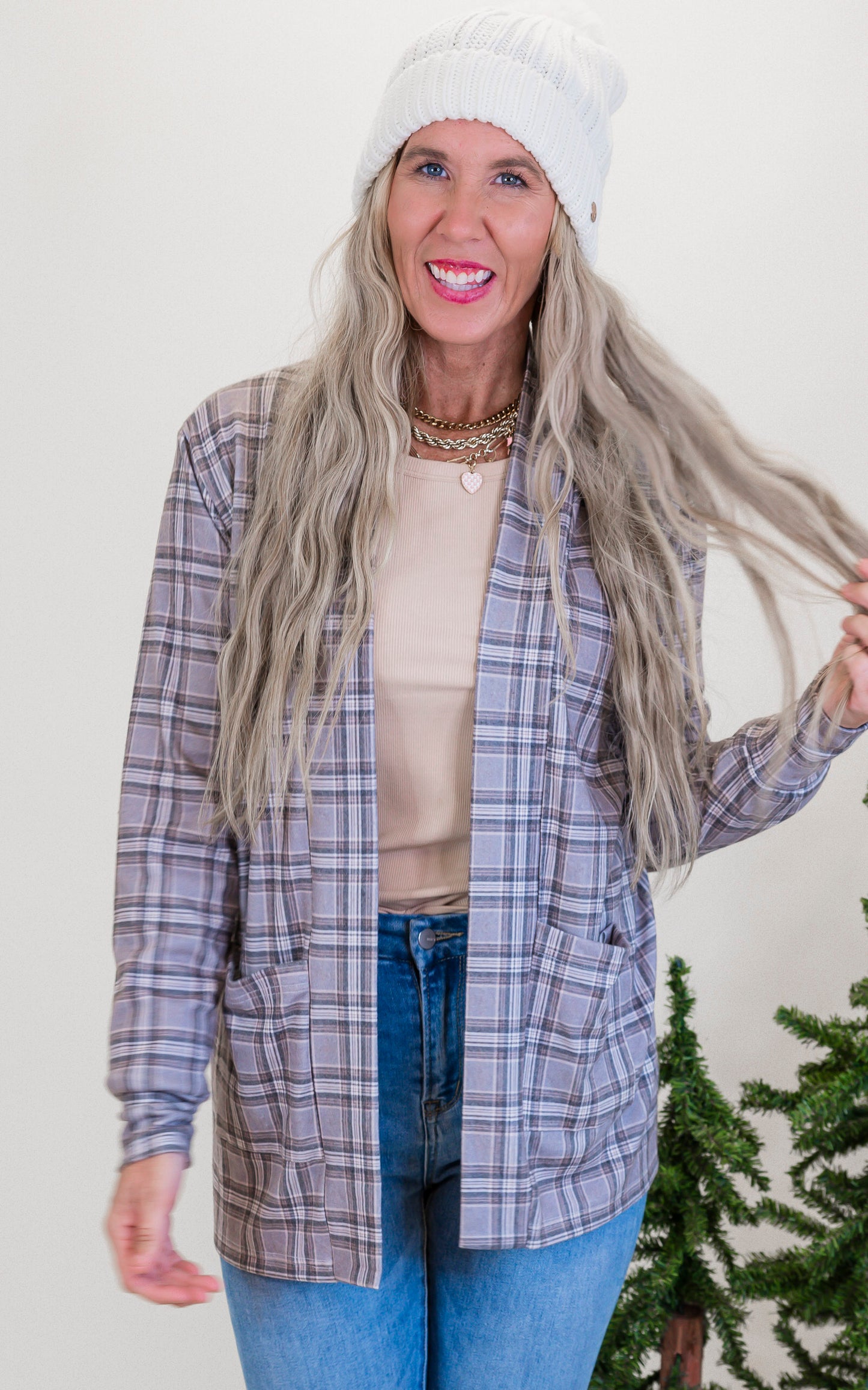 Forever Favorite Plaid Cardigan in Heather Grey #2 | Salty Wave **Start Ship Date: Nov 29th