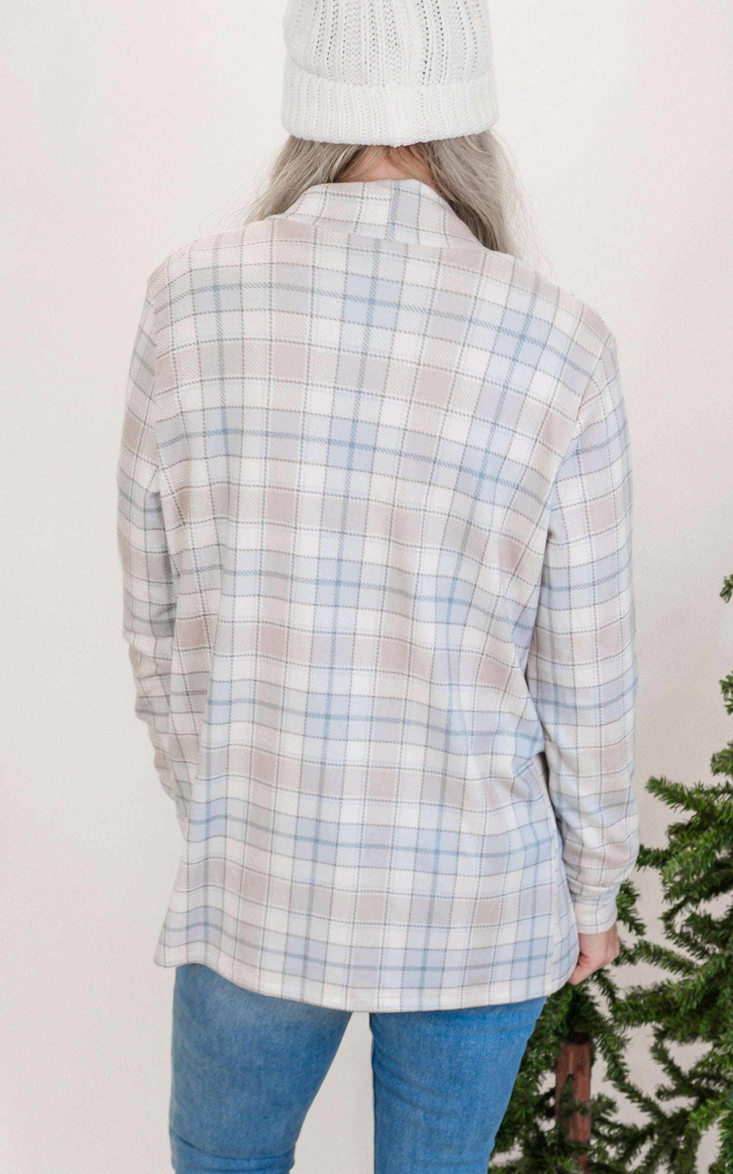 Forever Favorite Plaid Cardigan in Ivory Mocha Blue #1 | Salty Wave *DEAL*