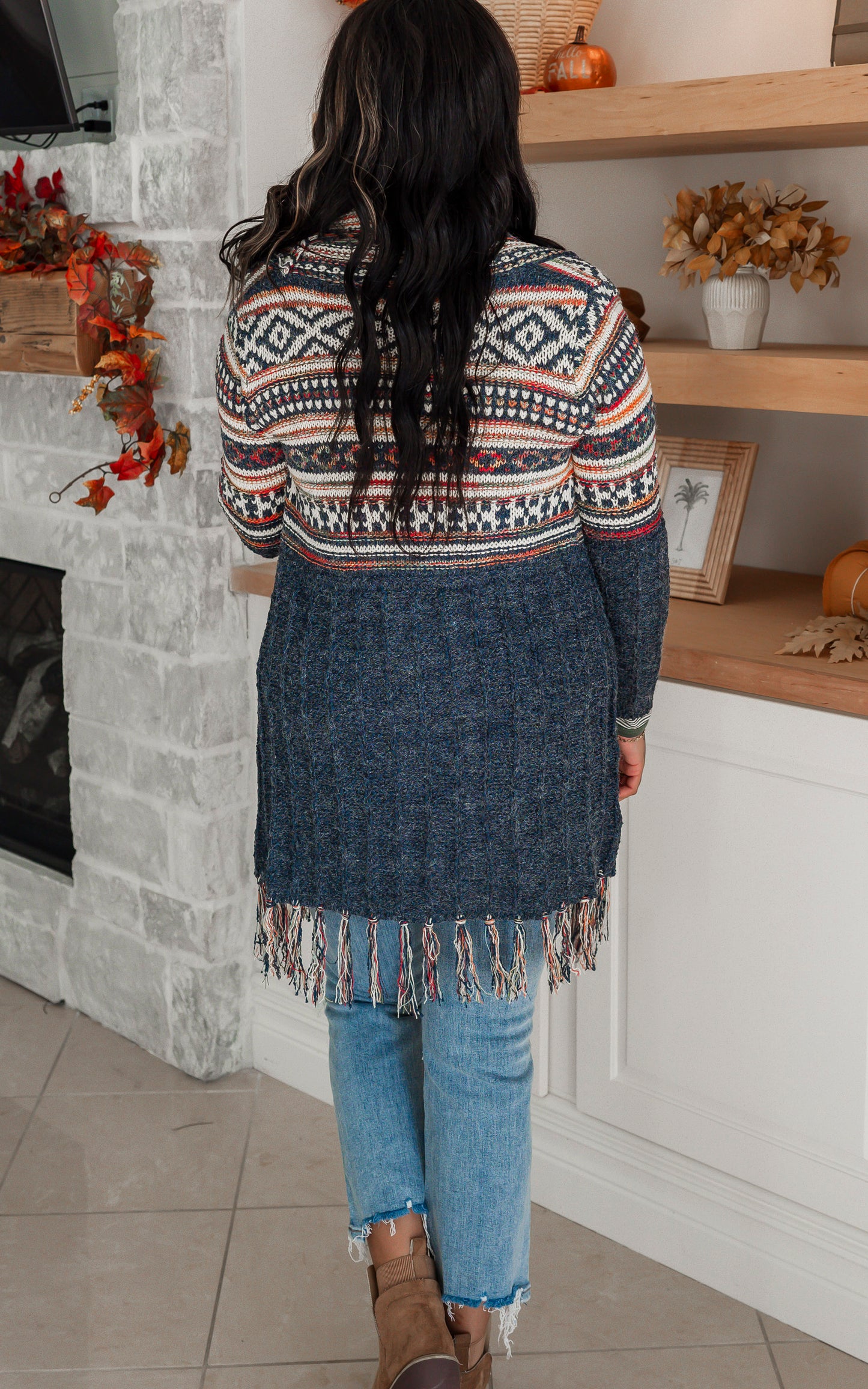 Fringe Hem Tribal Sweater Cardigan