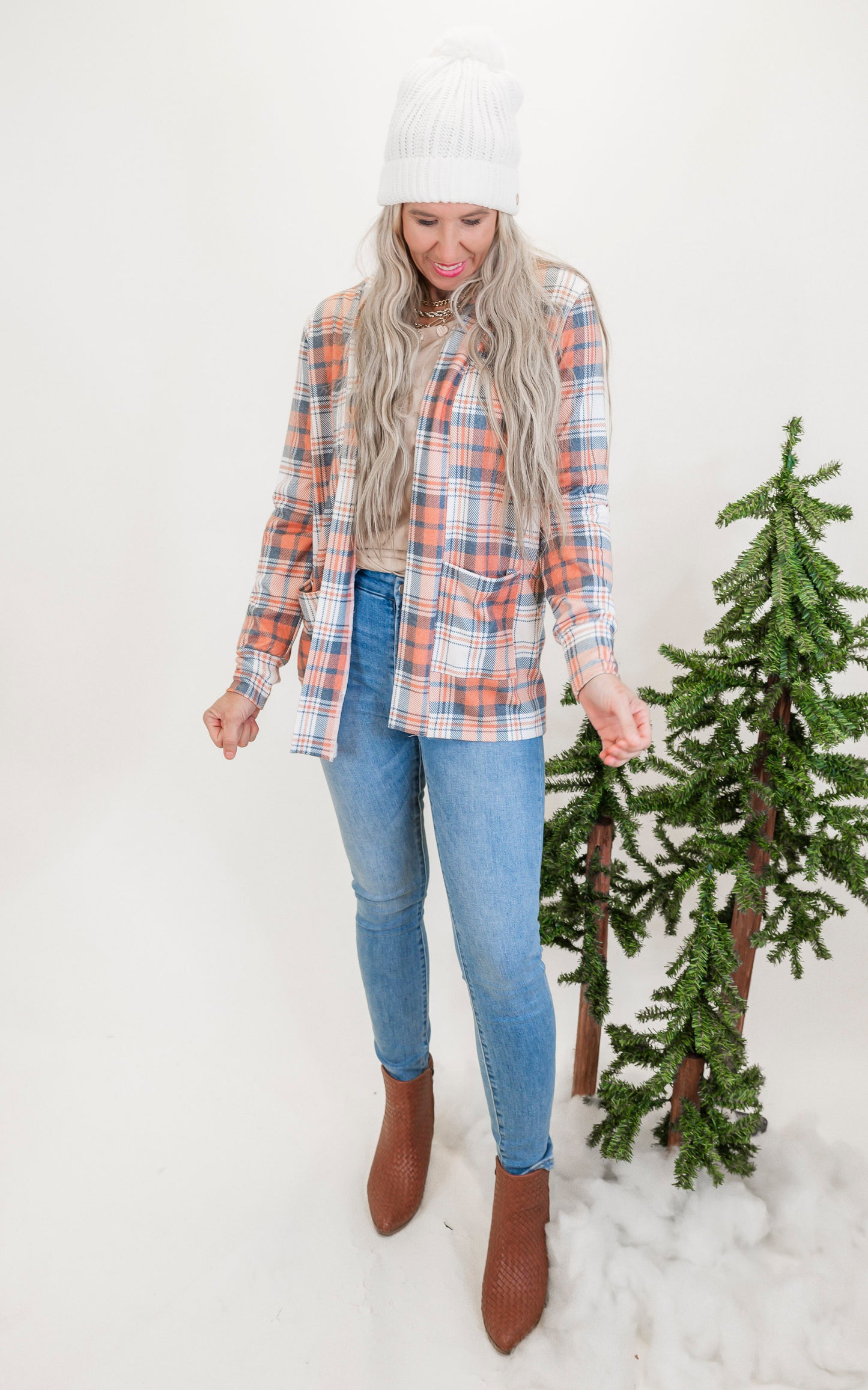 Forever Favorite Plaid Cardigan in Orange Blue Cream #4 | Salty Wave**Start Ship Date: Nov 29th