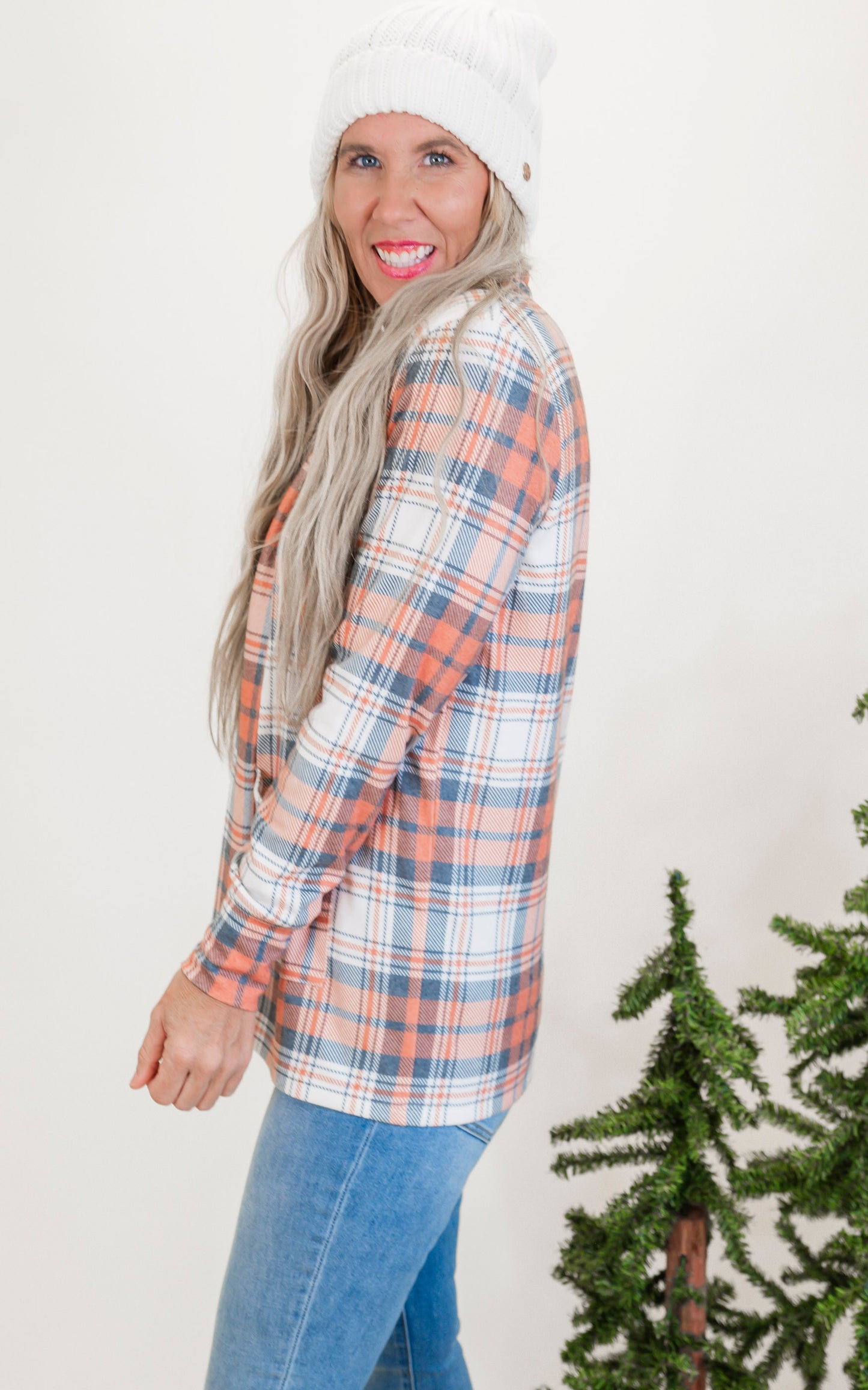 Forever Favorite Plaid Cardigan in Orange Blue Cream #4 | Salty Wave**Start Ship Date: Nov 29th