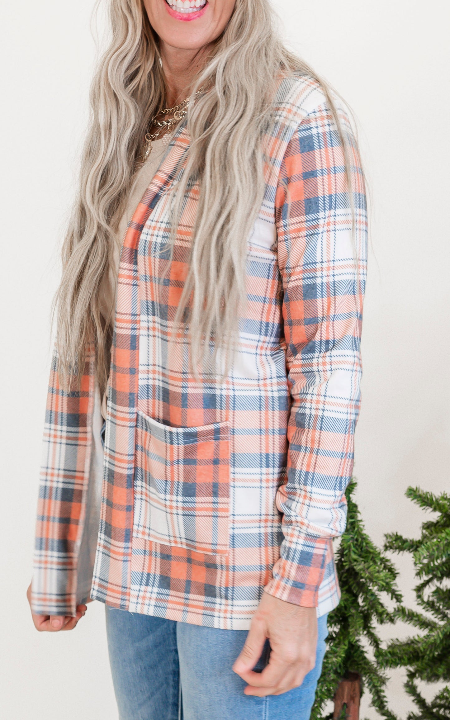 Forever Favorite Plaid Cardigan in Orange Blue Cream #4 | Salty Wave**Start Ship Date: Nov 29th