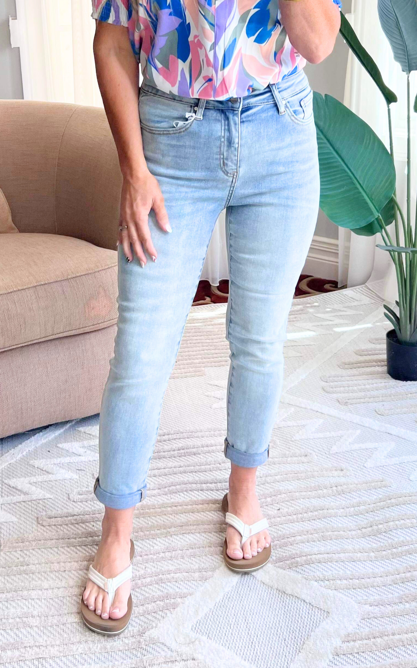 High Rise Rolled Up Girlfriend Denim Jeans | Risen - Final Sale