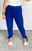 Textured Solid Ruffle Waist Ankle Pants