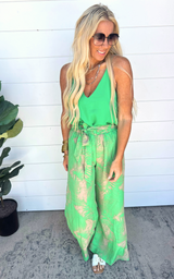 Halia Leaf Tie Waist Wide Leg Pants