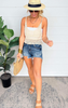 Dark Wash Mid Rise Patched Denim Shorts - Risen | FINAL SALE