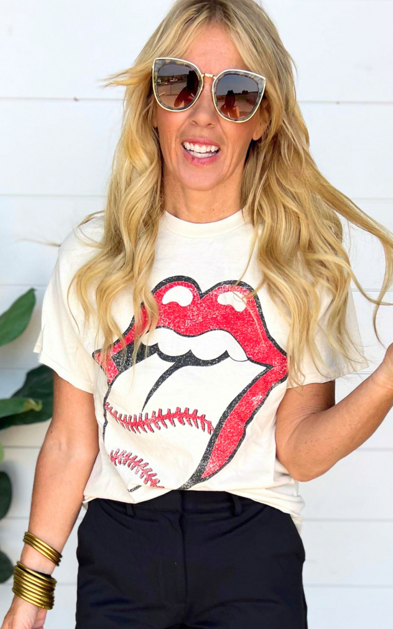 Rolling Stones Baseball Lick Thrifted Tee | FINAL SALE