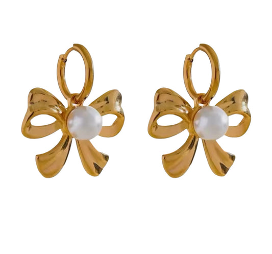 Morgan Pearl Bow Hoops **