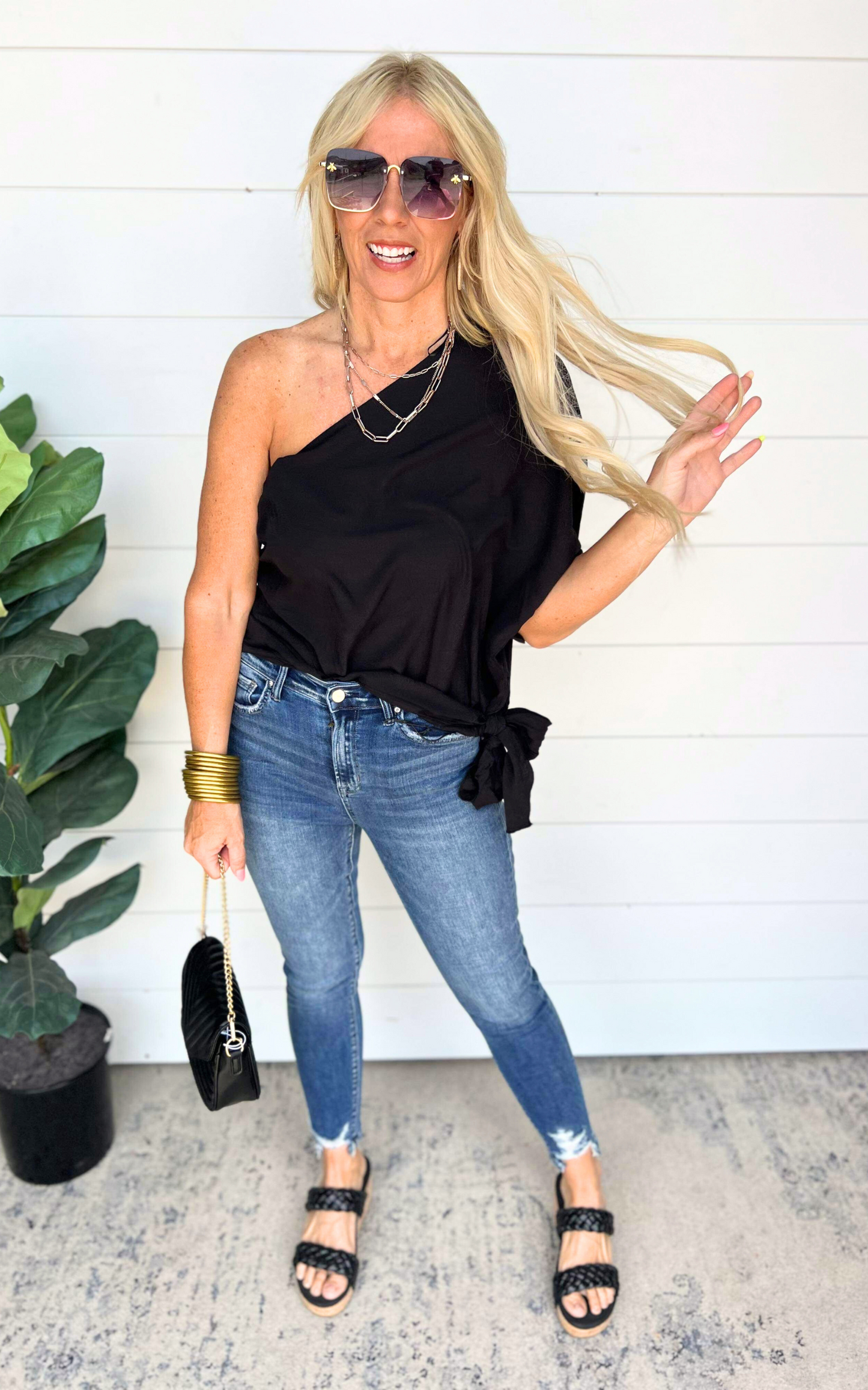 Weekend Vibes One Shoulder Tie Waist Top | FINAL SALE