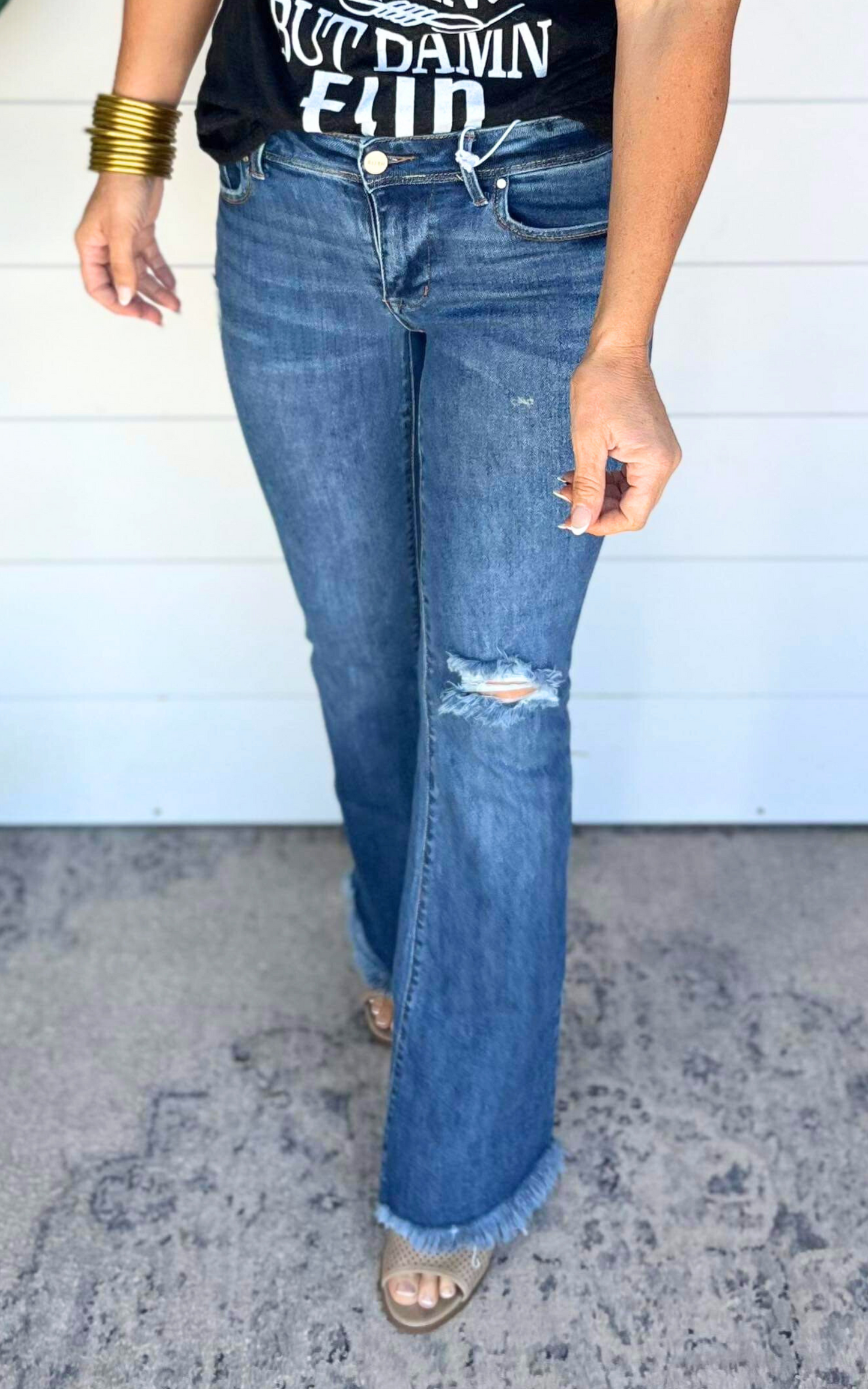 Low Rise Flare Denim Jeans | Risen