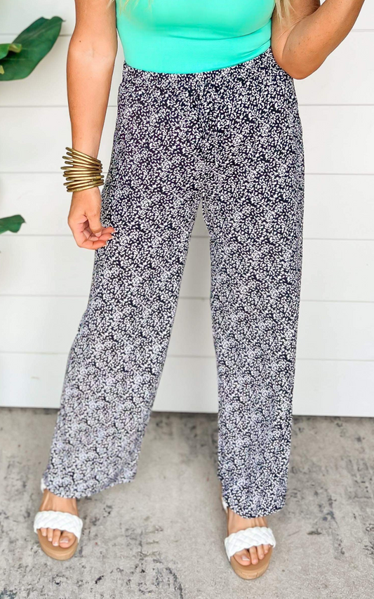 Black Abstract Drawstring Pants