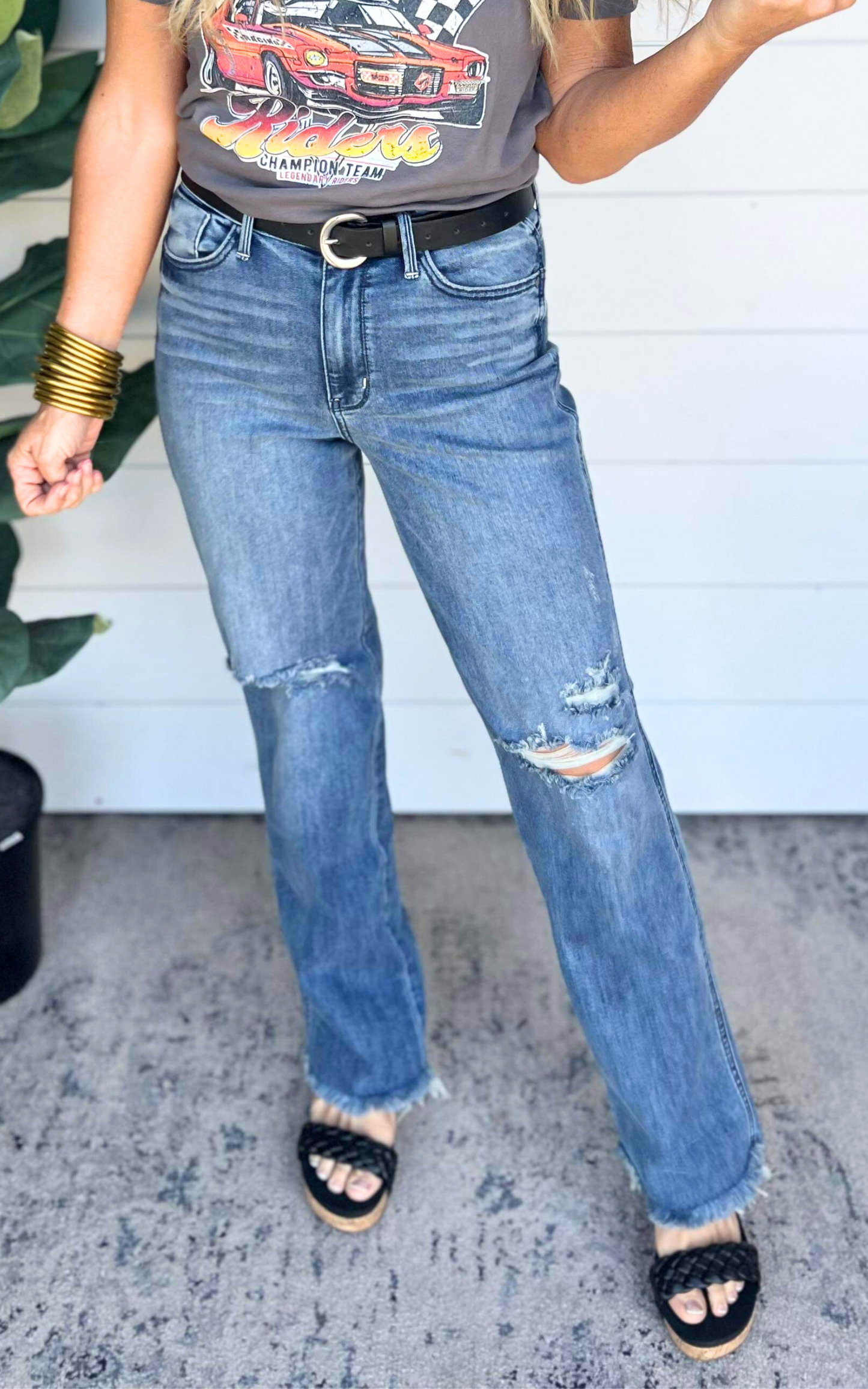 Judy Blue High Waist Distressed Wide Leg Denim Jean