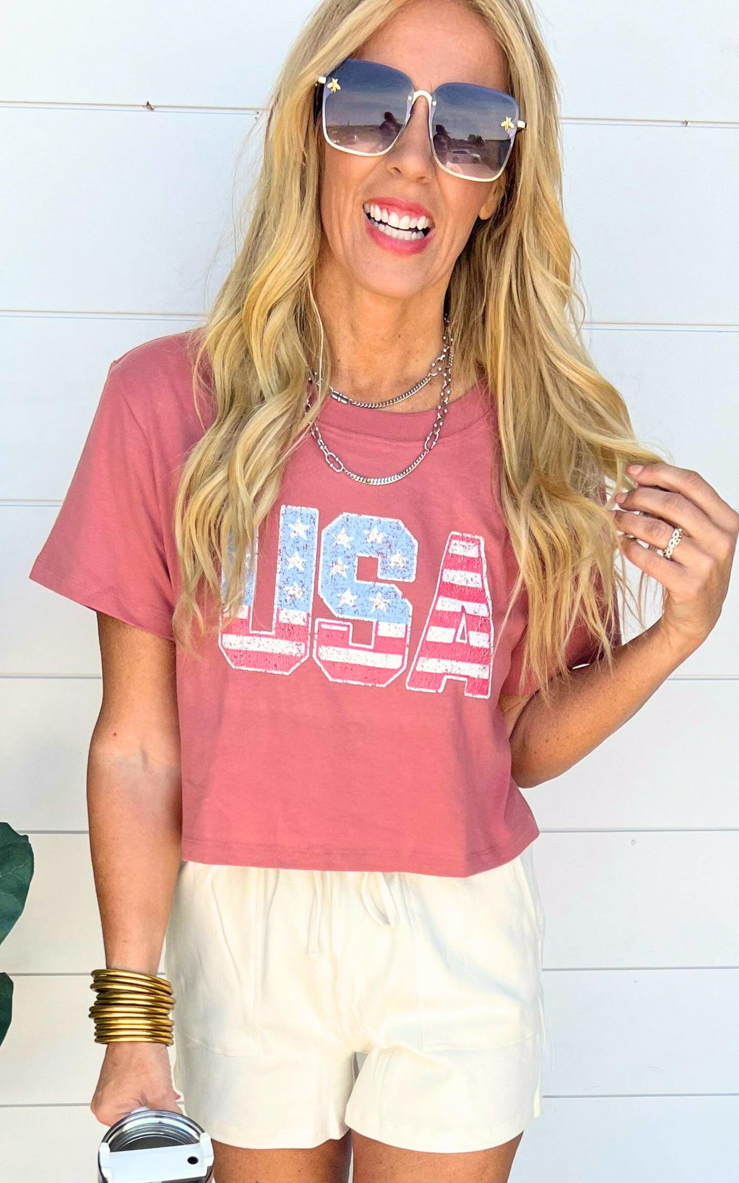 American Flag USA Graphic Crop Tee