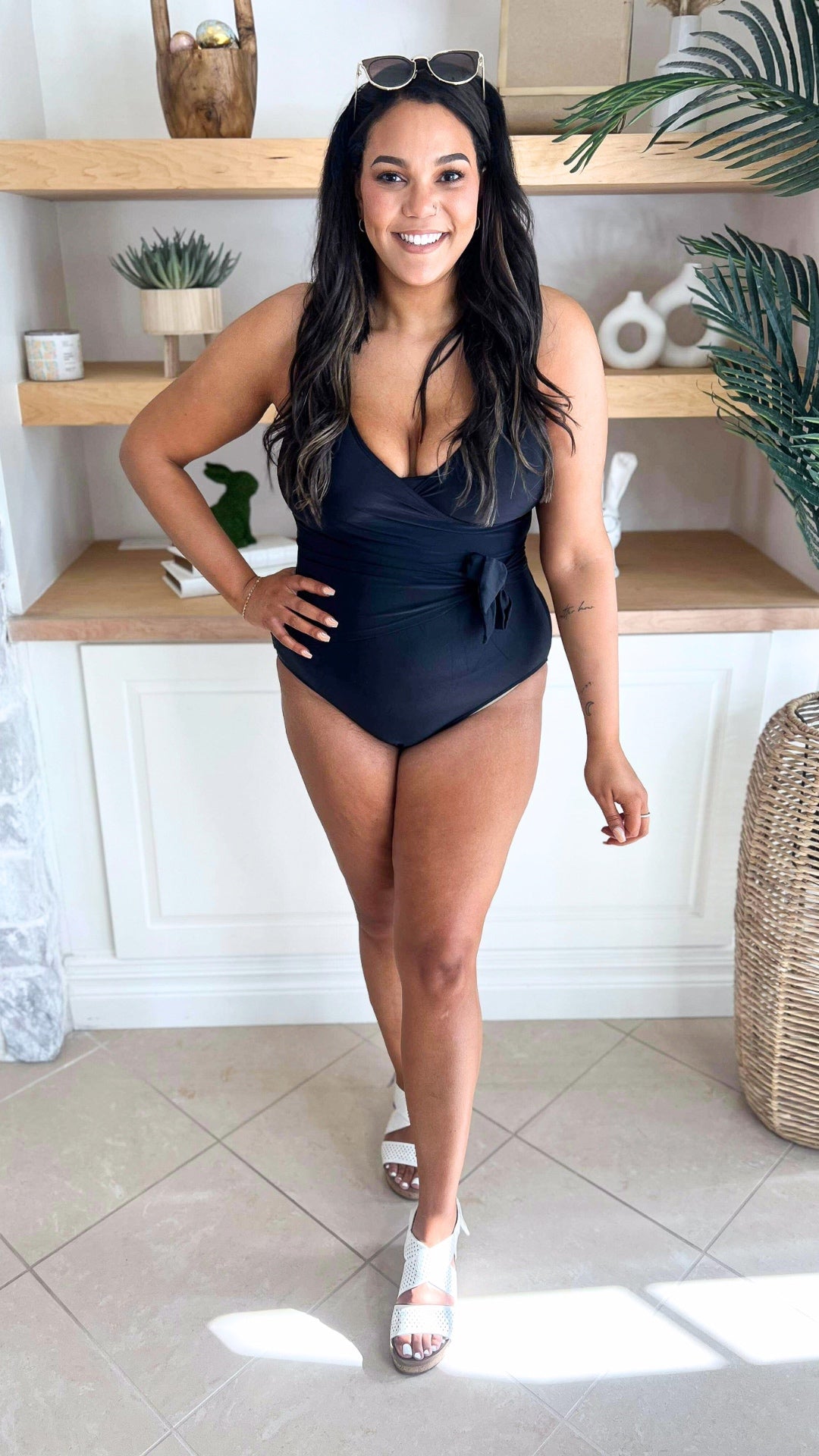 Palm Beach Black Wrap Front One Piece Swimsuit - FINAL SALE