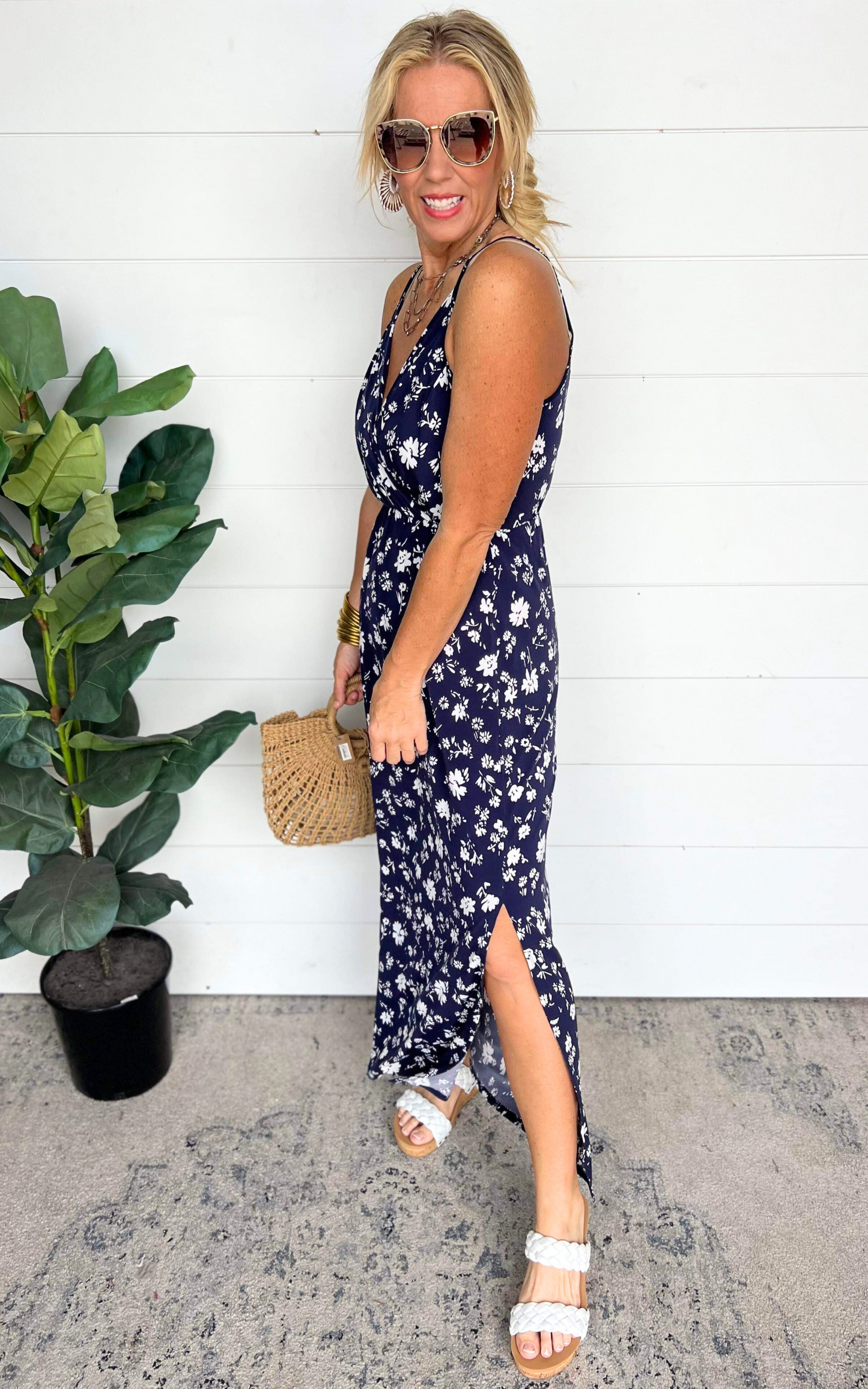 Navy Sleeveless Surplice Maxi Dress