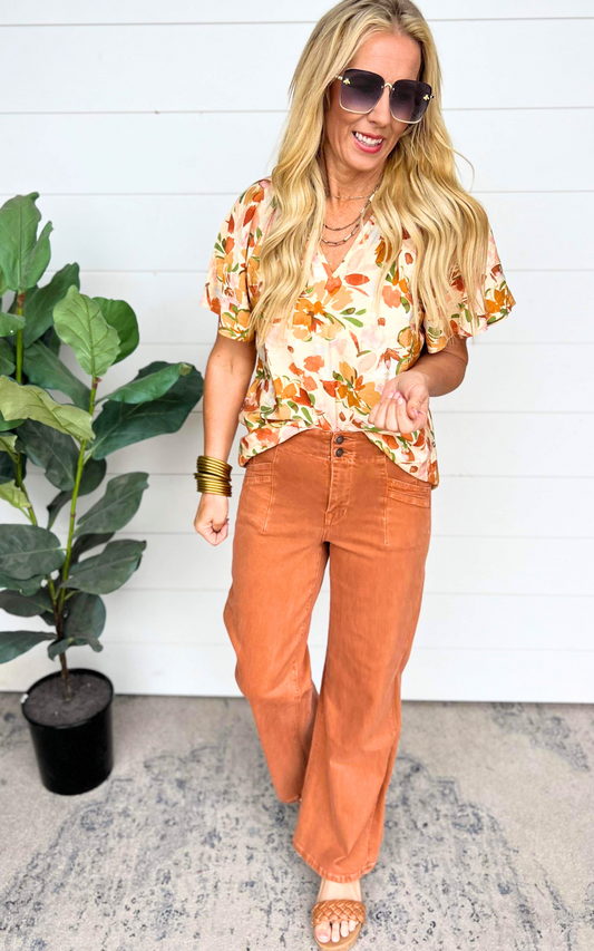 Cinnamon High Rise Wide Leg Denim Pants | Mica