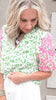 Boho chic floral top with volume sleeves and vibrant pattern detailing.