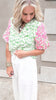 Colorful embroidered puff sleeve top perfect for spring or summer outfits.