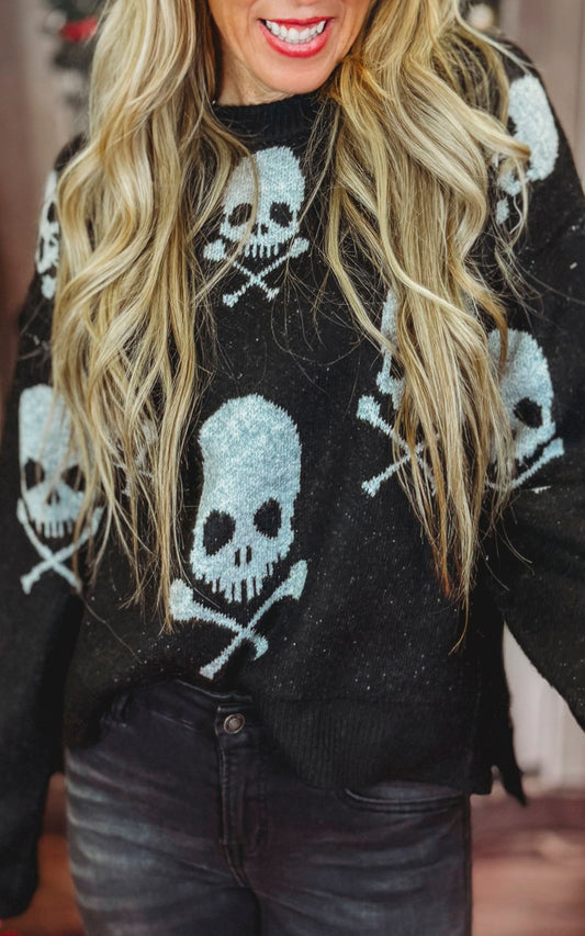 Scattered Skull Print Sweater Top - Final Sale