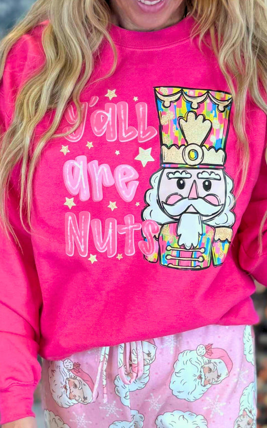 Ya'll Are Nuts Holiday Graphic Crewneck Sweatshirt