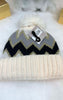 Ivory Chevron Pom Pom Fuzzy Beanie - DEAL COUPON EXCLUDED