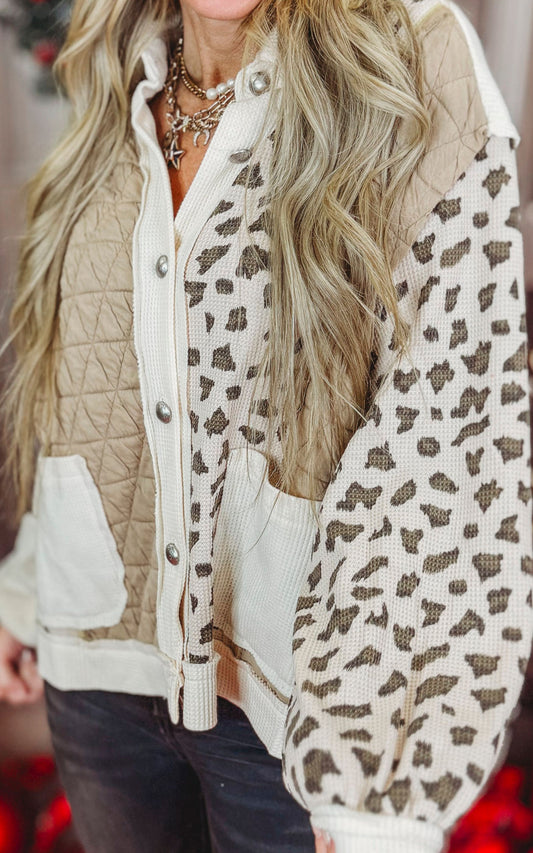 Leopard Haute Contrast Colorblock Quilted Jacket | POL