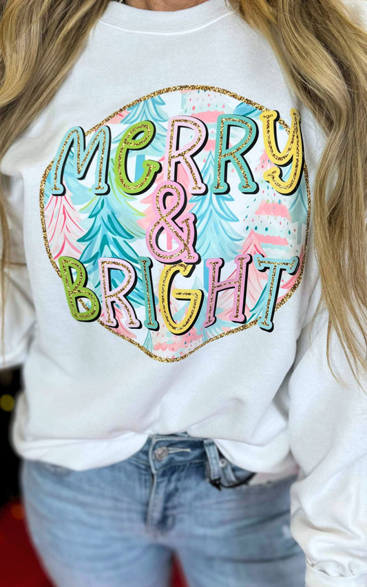 Pastel Merry & Bright Graphic Crewneck Sweatshirt - Final Sale