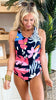 Chase Blue Floral Long Tankini Top w/ Banded Hem (TOP ONLY) - Final Sale