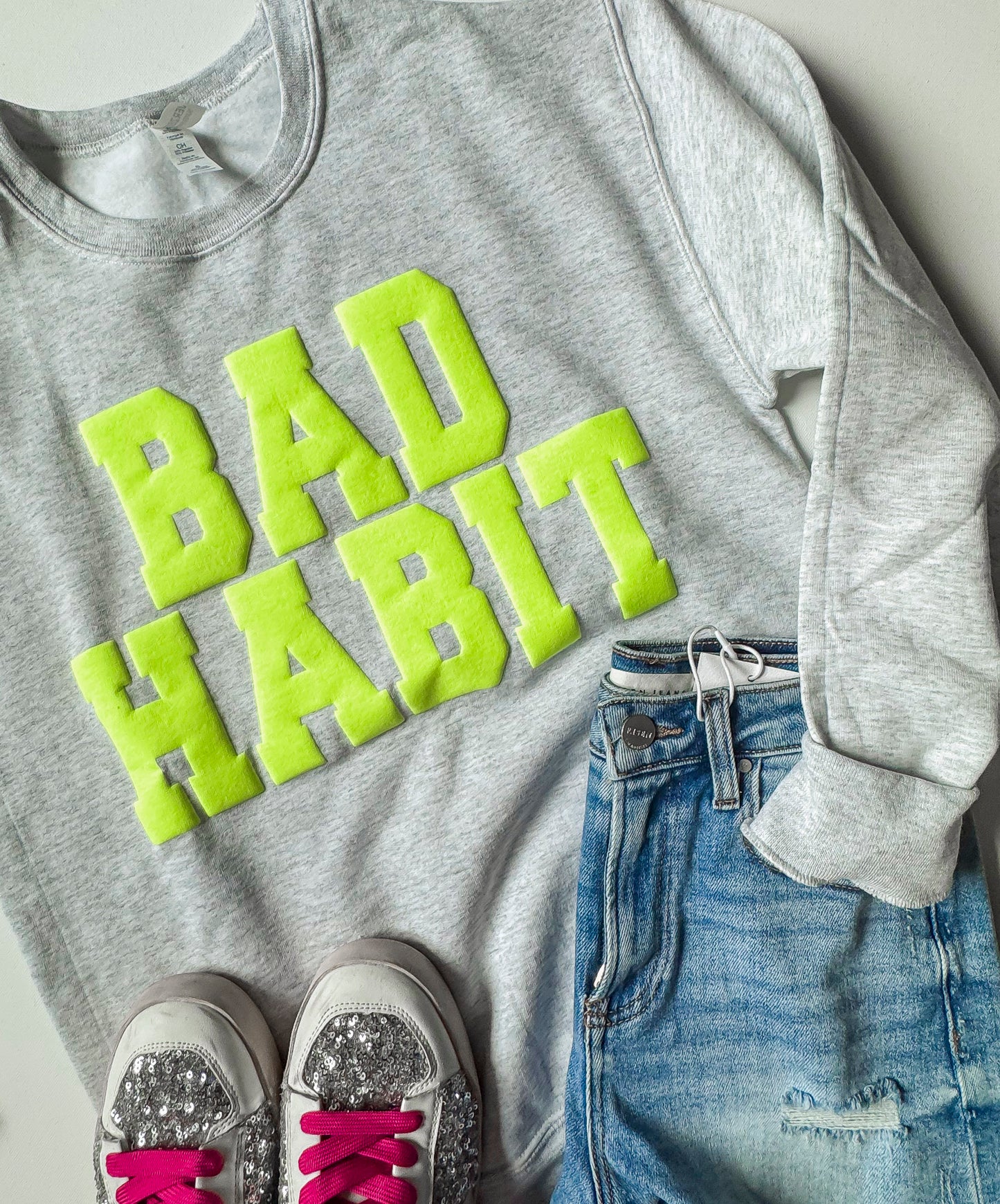 Heather Grey Bad Habit Puffy Graphic Sweatshirt