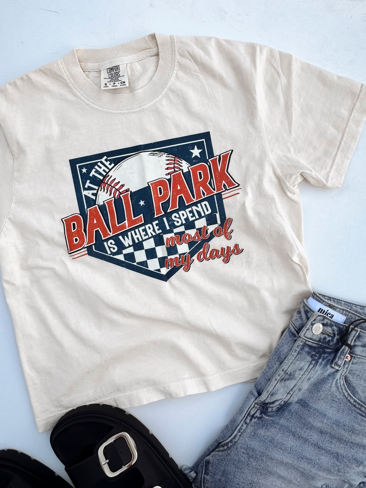 Baseball Ballpark Summers Garment Dyed Graphic Boxy Crop T-shirt - Final Sale