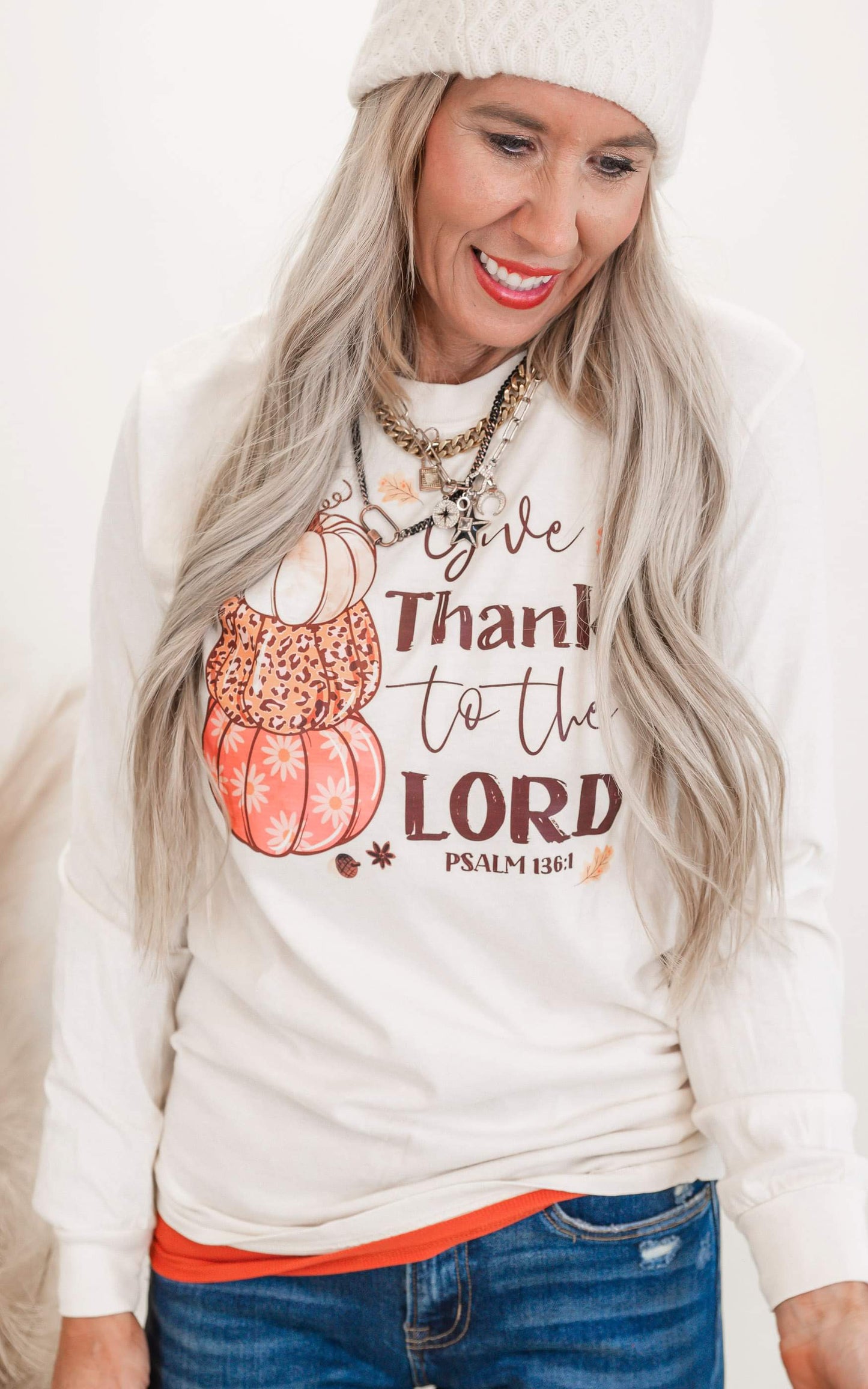 Give Thanks to the Lord Garment Dyed Long Sleeve Graphic Top