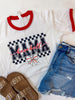 Checked Baseball Mama Ringer Graphic T-shirt