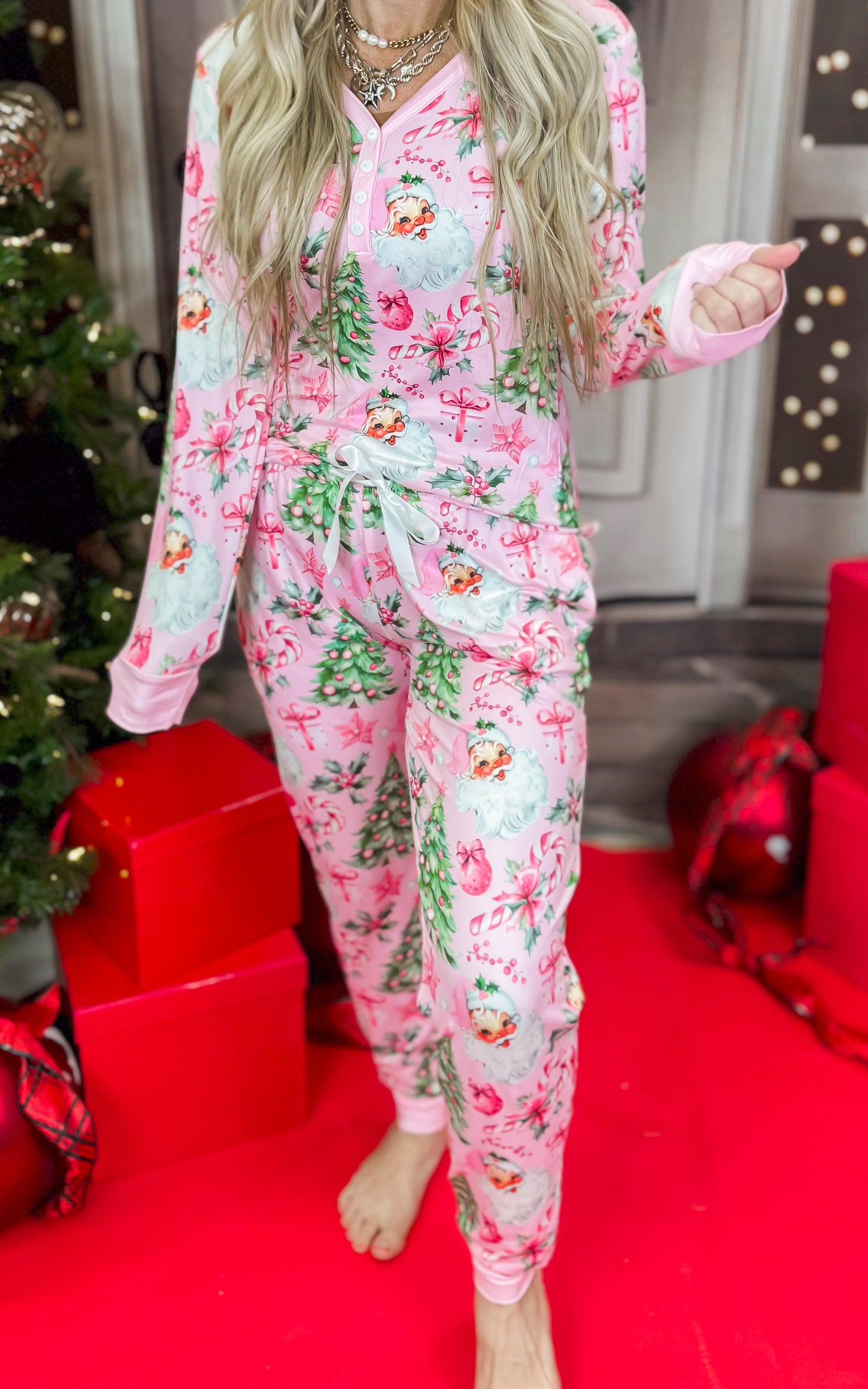 Pink Santa Jogger Pajama Set