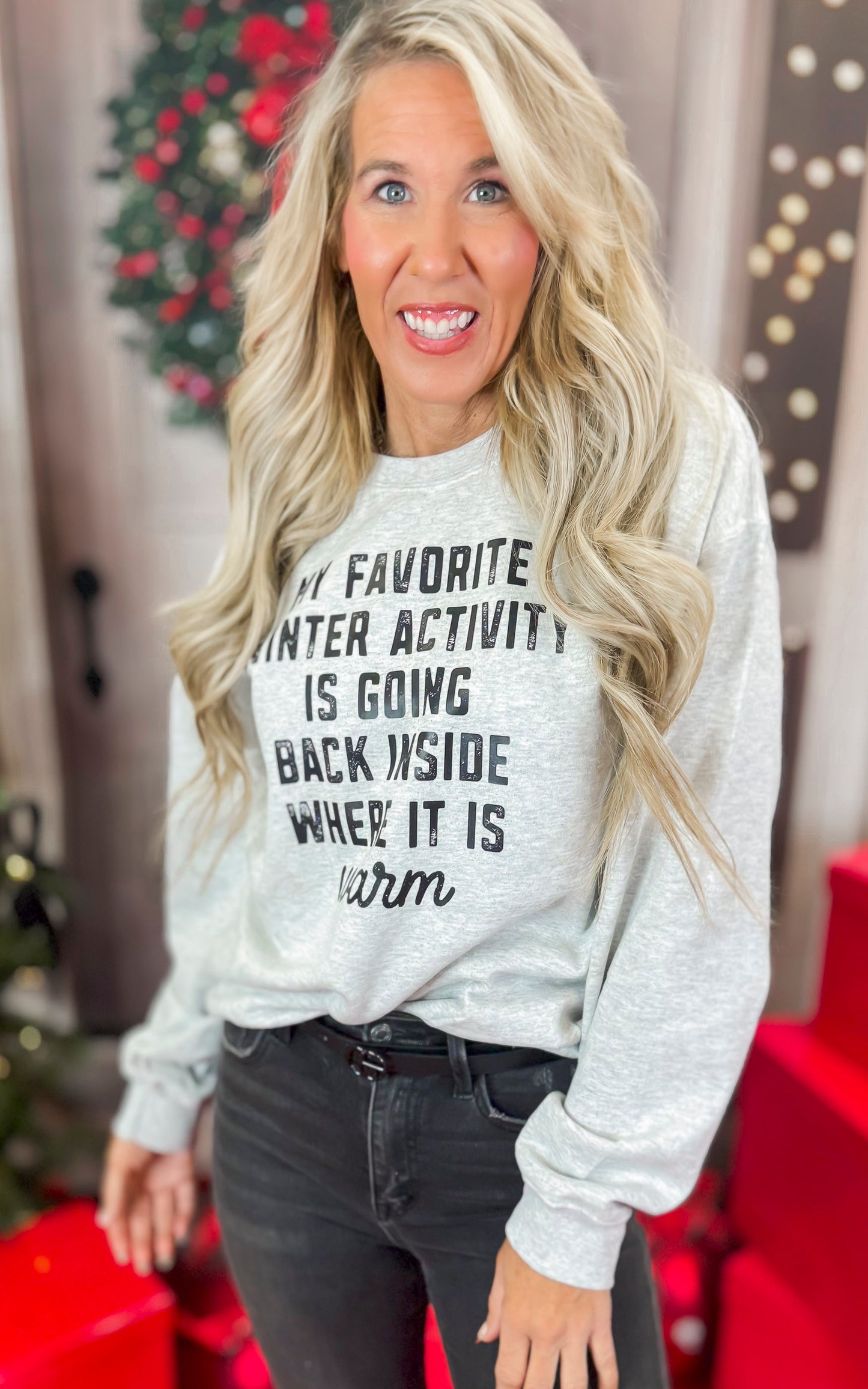 My Favorite Winter Activity Graphic Crewneck Sweatshirt