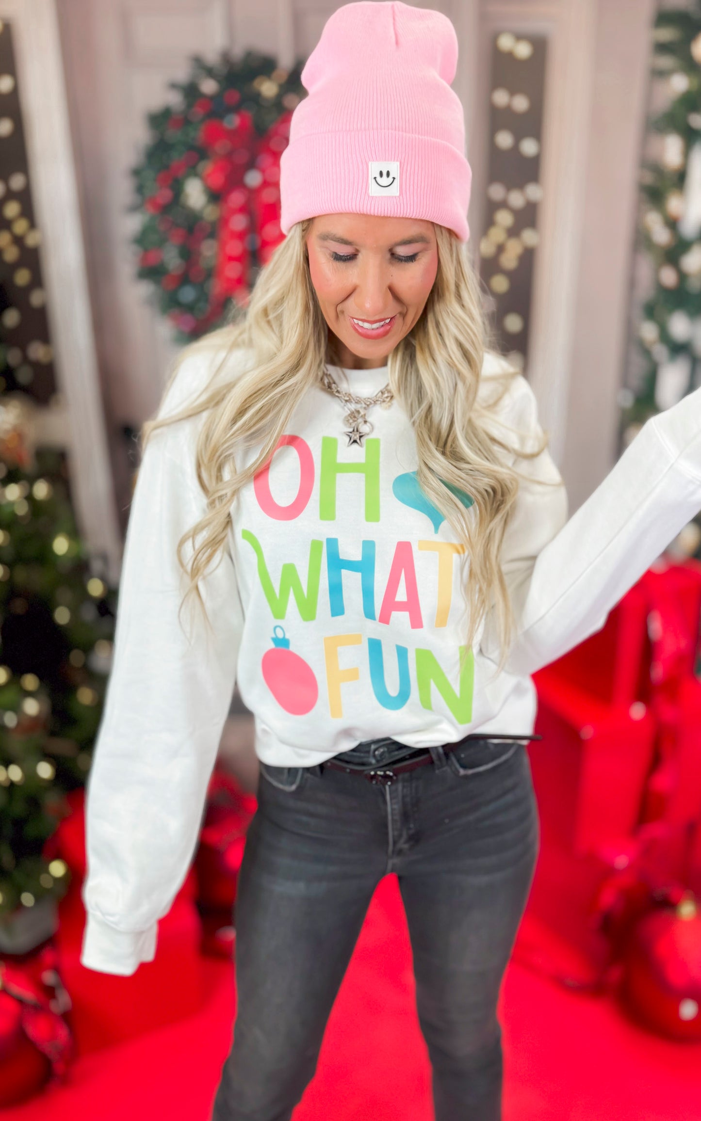 Oh What Fun Colorpop Graphic Crewneck Sweatshirt - Final Sale