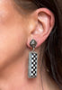 Black Checkered Dangle Earrings